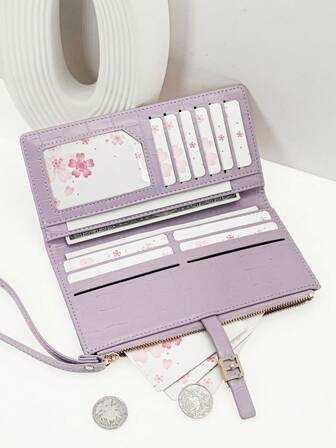 MINGYOU Cartera larga de moda joven para mujer, hebilla dulce y linda, monedero con cremallera exquisita, billetera multifunción para estudiantes, clip para tarjetas, regalo para estudiantes