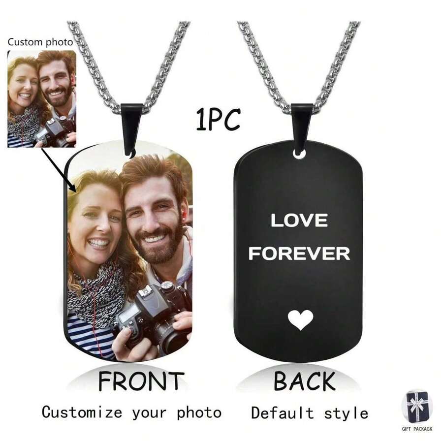 定制個性化相片吊墜項鏈，定制吊墜項鏈和相片，個性化男士項鏈，個性化女士項鏈，男（女）朋友、父母節禮物 - 黑色 - 查看 1