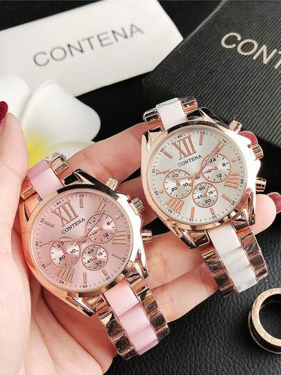 1pc Premium Luxury Brand Rose Gold Quartz Women's Watch, Fashionable Ladies Wristwatch