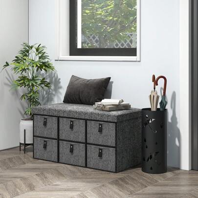 HOMCOM Shoe Bench With Seat, Shoe Storage Bench With Cushion And 6 Fabric Drawers For Entryway, Hallway, Living Room, Bedroom