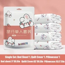 旅行用一次性床单套装，酒店便携式旅行床上用品套装 1*床单+1*羽绒被套+1/2*枕套，旅行隔离床单三/四件套酒店用品旅行必需品旅行一次性用品旅行酒店必需品户外必需品客房用品海滩旅行迷你经期一次性用品浴室配件 - 粉色 - 查看 9