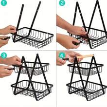 1 Giỏ Rau Và Trái Cây Nhà Bếp, Giỏ Chứa Đồ Hai Lớp, Giỏ Đựng Bánh Mì Và Đồ Ăn Nhẹ Phòng Khách, Tiện Lợi Và Thiết Thực, Giỏ Trái Cây Bằng Sắt Di Động Bằng Gỗ, Giỏ Đựng Đồ Nhà Bếp, Giỏ Chứa Đồ Phòng Khách, Lắp Ráp Có Thể Tháo Rời - màu đen - Xem 9