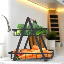 1 Giỏ Rau Và Trái Cây Nhà Bếp, Giỏ Chứa Đồ Hai Lớp, Giỏ Đựng Bánh Mì Và Đồ Ăn Nhẹ Phòng Khách, Tiện Lợi Và Thiết Thực, Giỏ Trái Cây Bằng Sắt Di Động Bằng Gỗ, Giỏ Đựng Đồ Nhà Bếp, Giỏ Chứa Đồ Phòng Khách, Lắp Ráp Có Thể Tháo Rời - màu đen - Xem 4