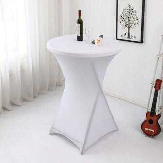1 pièce Nappe élastique blanche pour table ronde cocktail, nappe de table de banquet pour bar et dîners en plein air