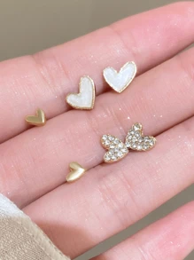 3pairs/Set Chic Individuality Delicate Heart-Shaped Rhinestone Earring Sets ,Casual Versatile Sporty Outdoor Earrings, For Women&Teen Wedding Banquet Prom Dating Gifts Summer Vacation Travel Music Festivals ,Suitable For Holiday Wear ,Mother's Day Gift