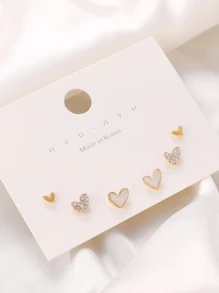 3pairs/Set Chic Individuality Delicate Heart-Shaped Rhinestone Earring Sets ,Casual Versatile Sporty Outdoor Earrings, For Women&Teen Wedding Banquet Prom Dating Gifts Summer Vacation Travel Music Festivals ,Suitable For Holiday Wear ,Mother's Day Gift