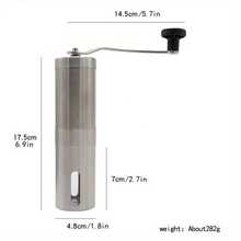 1入手動咖啡磨豆機，陶瓷磨刀磨豆機，不銹鋼外殼及可拆卸手柄，適用於旅行、露營、廚房、辦公室、送禮 - 銀色 - 查看 3