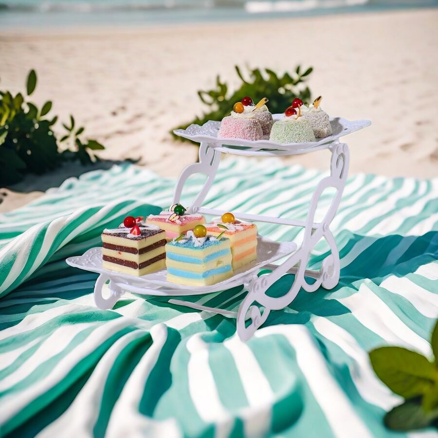 Soporte para cupcakes de 3 niveles Coitak, soporte de servicio con niveles de plástico, bandeja de postre cuadrada para fiesta de té, baby shower y boda (blanco puro) - Blanco - Ver 1