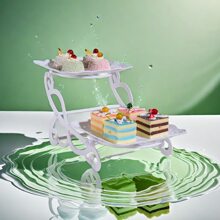 Soporte para cupcakes de 3 niveles Coitak, soporte de servicio con niveles de plástico, bandeja de postre cuadrada para fiesta de té, baby shower y boda (blanco puro) - Blanco - Ver 6