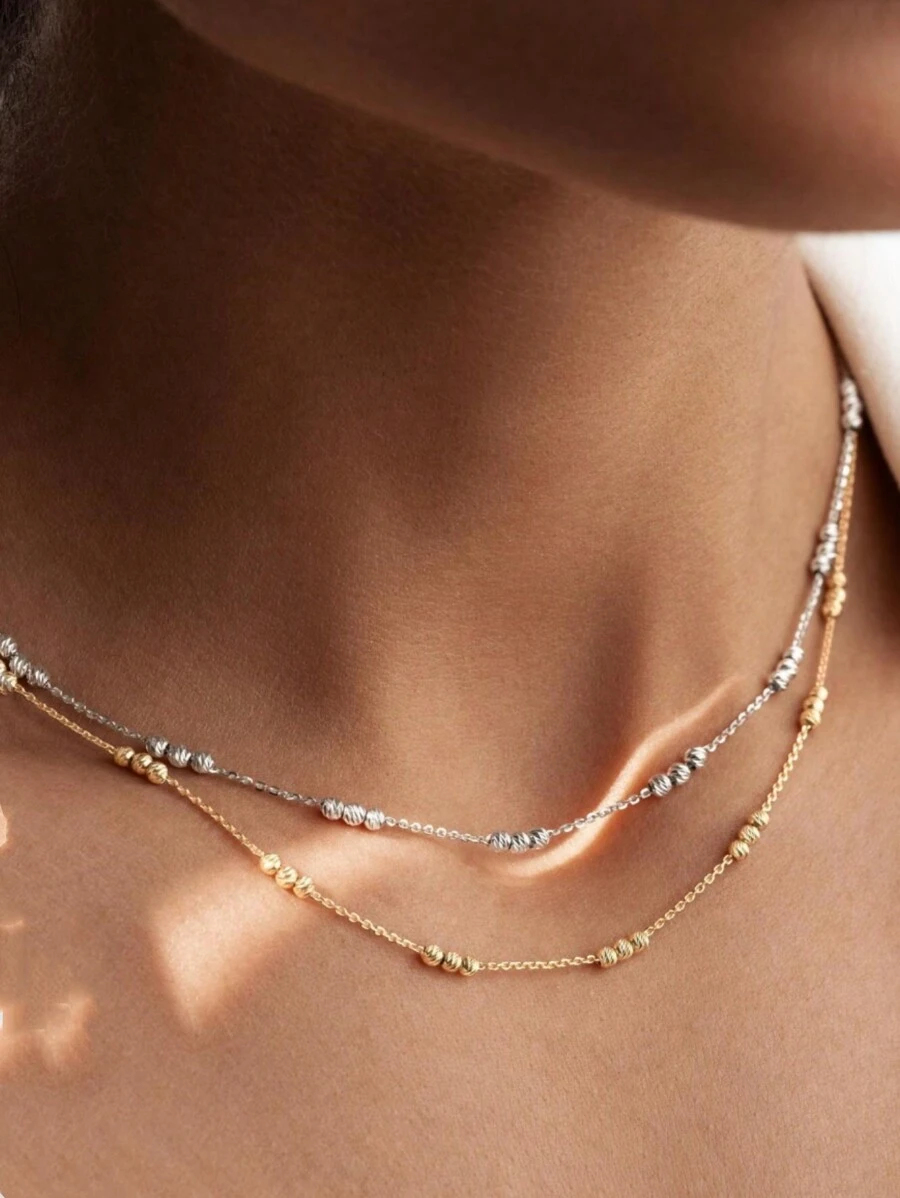 FOREVER QUEEN S925 Bạc Lấp Lánh Đầm Vòng Cổ Thời Trang Xương Đòn Dây Chuyền Vòng Cổ Xếp Chồng Trang Sức Quà Tặng Cho Nữ Cô Gái Hàng Ngày - hạt tròn - Xem 1