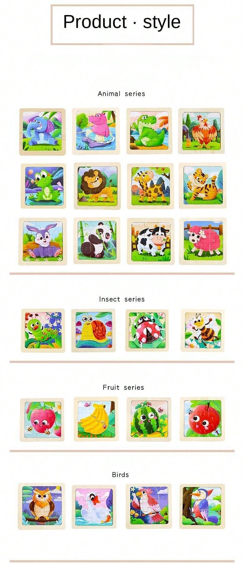 9pcs Montessori Wooden SnapTogether Puzzle Toys, ParentChild