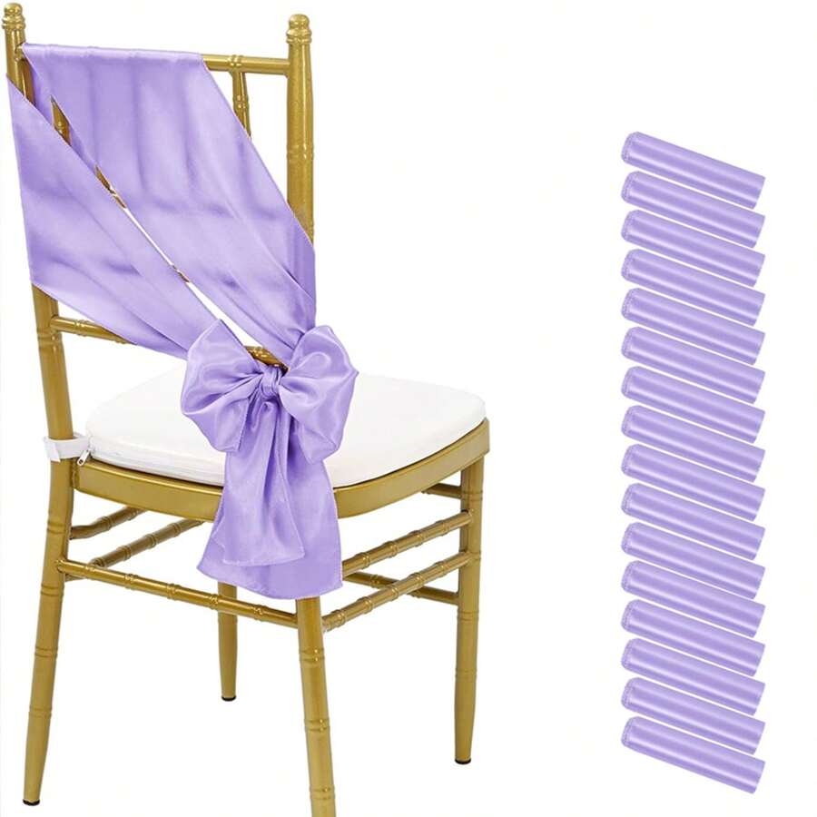 16pcs Light Purple Chair Sashes With Bow Universal Chair Back Decoration, Suitable For Wedding, Restaurant, Event Decor, Party, Hotel Activity Decor - Multicolor - View 1