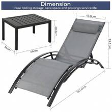Set Of 3 Garden Loungers, Extra Large Garden Loungers With Coffee Table, Sun Loungers With Full Aluminum Frame, S-Shaped Ergonomic Lounge Chair, Suitable For Garden, Pool, Beach, Gray - 灰色 - 查看 3