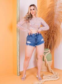 Women Denim Shorts - Medium Wash - View 2