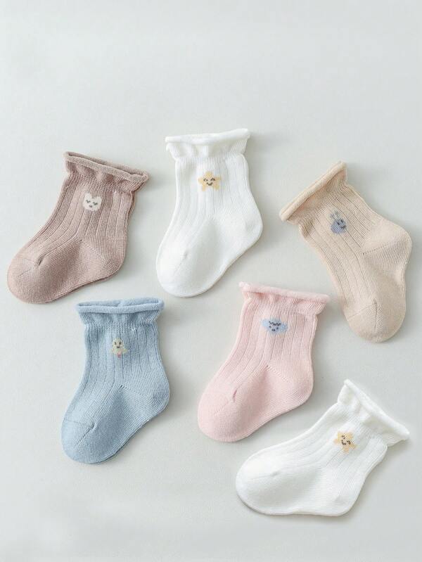 6 pares/paquete de calcetines de punto lindos y casuales, surtidos en diferentes tamaños, suaves, cómodos y transpirables, para bebés, niños y niñas