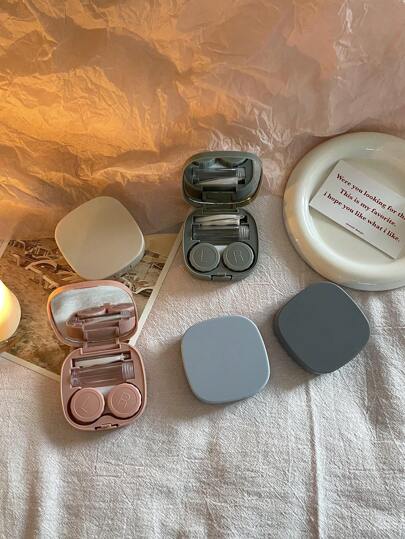 1 Stück klassische, retroartige, einfarbige, auslaufsichere Kontaktlinsendose mit Spiegel & Entfernungswerkzeug, Kontaktlinsenbehälter Aufbewahrungsset zum Einweichen für Reisen & Zuhause, farbige Kontaktlinsen für Augen, Halloween