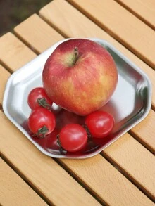 1入不鏽鋼八邊形盤子，甜點盤、燒烤菜盤托盤、室外水果點心托盤，燒烤、牙籤、餐盤、金屬圓形餐盤不易破碎，適合成人晚餐、用餐、露營、野餐，可用洗碗機清洗 - 不銹鋼色 - 查看 3