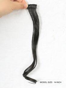 1 pieza de flequillo largo y rizado con clips y flequillo falso de extensión de cabello de dos lados delanteros, sintético y natural, con partición central para mujeres - Negro - Ver 2