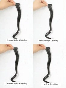 1 pieza de flequillo largo y rizado con clips y flequillo falso de extensión de cabello de dos lados delanteros, sintético y natural, con partición central para mujeres - Negro - Ver 8