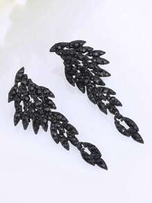 1 Pair Retro Black Rhinestone Angel Wings Design Earrings, Suitable For Women's Wedding, Party Dress Accessories
