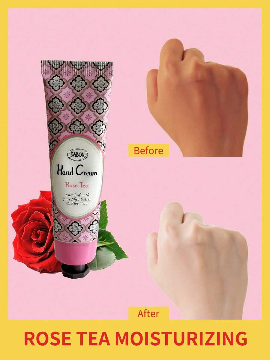 Sabon 1 pieza 30ml Crema de manos para manos secas y agrietadas, blanqueadora, nutritiva, reparadora, anti-agrietamiento, crema de manos hidratante de tamaño de viaje para mujeres - té de rosas - Ver 1