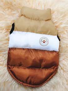 1pc Coffee Color Contrast Pet Windbreaker Coat, Warm For Small To Medium Dogs In Winter - Coffee Brown - View 10