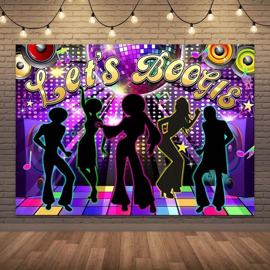 1 pieza Decoración de fondo fotográfico para fiesta con tema de discoteca años 70, de vuelta a los años 60 70 80 90, vamos a bailar disco de noche, vamos a brillar, fondo vintage de neón, decoraciones de fiesta, accesorios para photocall, Navidad - Multicolor - Ver 1