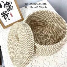 1 个直径 24 厘米绳编带盖收纳篮，可用作鸡蛋篮、化妆品收纳篮、零食收纳篮、办公桌防尘篮 - 卡其色 - 查看 1