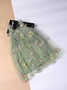 Vestido de princesa tutú para niña joven con correas bordadas de flores y banda para la cabeza a juego con flores