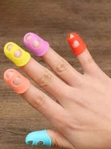 5 piezas Dedales de silicona multifuncionales, funda protectora transpirable con orificios para los dedos accesorios para manualidades de costura DIY - Multicolor - Ver 3