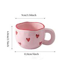 Creative Heart Shaped Ceramic Mug With Highly Attractive Value, Lovely Office Coffee Cup, Delicate Household Cup For Couples - Pink - View 2