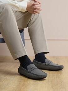 Men's Suede Penny Loafers Slip-On Driving Moccasins Soft Sole Casual Business Formal Shoes Versatile New Penny Loafers Slip-On Boat Shoes Flat Casual Shoes - Xám - Xem 3
