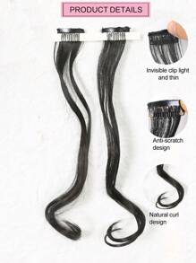 2PCS Synthetic Curly Clip-In Bangs For Women - 14 Inch Long Front Two Side Fringe Hair Extension With Middle Part Fake Fringe - 黑色 - 查看 4