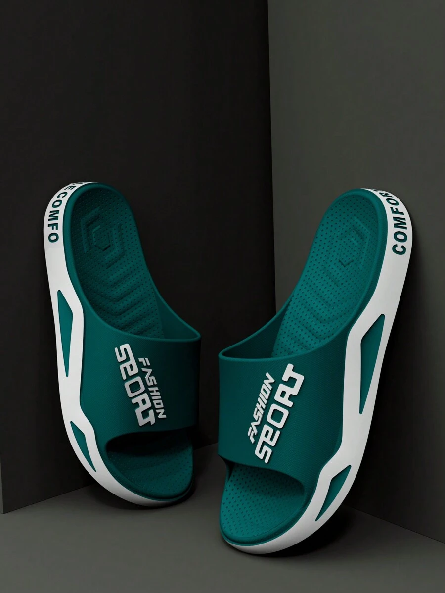 男士夏季拖鞋，時尚且不含異味，適用於戶外、家庭、浴室，防滑，適用於臥室、客廳，女士平底拖鞋 - 綠色 - 查看 1