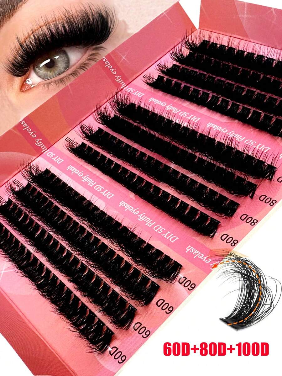 New 12 Rows 5D Fluffy Eyelash Cluster 60D+80D+100D Thick Dense Wispy Individual Eyelash D Curl Extension, 10-18mm DIY Eyelash Extension For Beginners - D - View 1