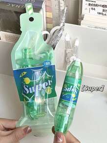 1pc Push-Type Correction Tape With Replaceable Refill, Small Sized Cartoon Design, High Capacity, Suitable For Students Back To School