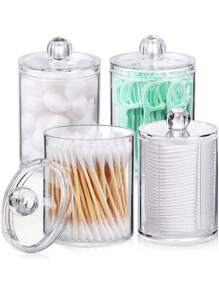 1pc Makeup Brush Storage Holder, Bathroom Organizer Container, Dental Floss Jar - Transparent - View 1