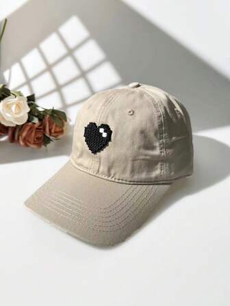1pc Unisex Fashionable Sun-Protective Heart Embroidery Baseball Cap Suitable For Street, Travel, Beach Vacation, Daily Life