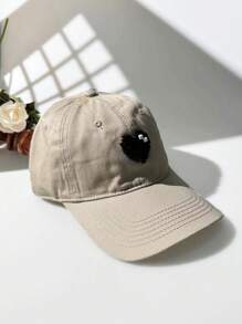 1 Stück Unisex moderne sonnenschützende Baseballmütze mit Herz Stickerei, geeignet für Straße, Reisen, Strandurlaub, tägliches Leben - Khaki - Übersicht 2