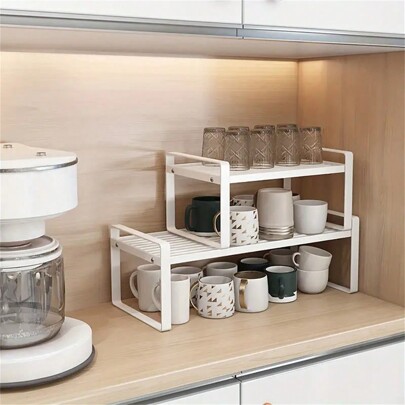 1pc Kitchen Cabinet Storage Rack, Iron Dish Organizer Rack With Multiple Layers, Multifunctional Countertop Storage Shelf, Available In 3 Sizes And 2 Colors