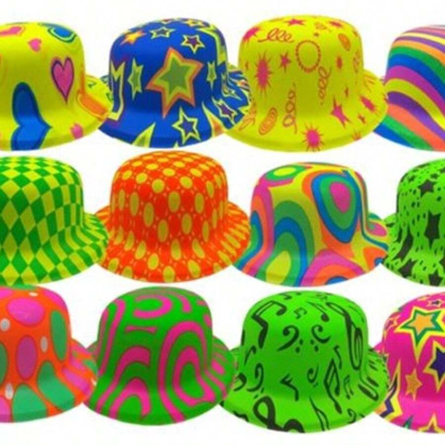 100 Sombrero Bombin Neón Fiesta Boda Batucada Plastico - Multicolor - Ver 1