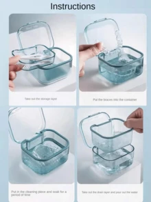 1入組牙齒隱形矯正器保持器收納盒，矯正器 和矯正牙齒用品，牙套清潔浸泡盒 - 彩色 - 查看 2
