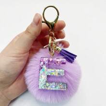 1个，字母首字母钥匙扣，可爱毛绒球钥匙链，可挂在包包、背包、汽车上，是送给女性女孩的礼物，也是钱包和手提包的配饰，带流苏，字母首字母A-Y