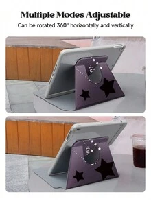 黑色星形图案 iPad 旋转保护壳 兼容 iPad 第 10 代 10.9 英寸 2022-360 度旋转支架保护套带笔架，自动唤醒睡眠 - 紫色360°旋轉 - 查看 8