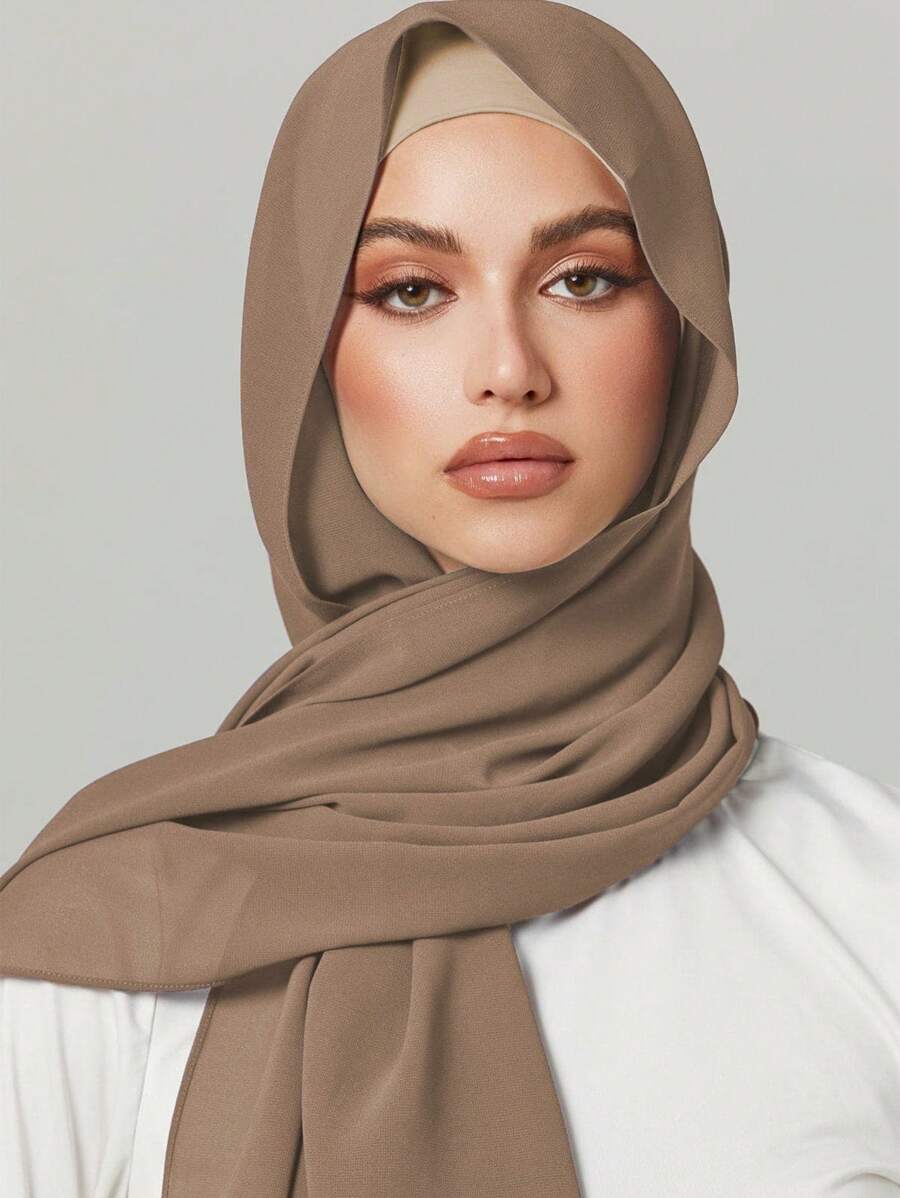 1set Solid Head Wrap & Scarf Women Hijab Set With Inner Hat - Khaki - View 1