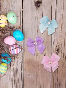 Conjunto de 16 piezas de mini lazos de cinta rosa/morado/azul con apliques de flores de cinta de perla para manualidades DIY, costura, álbum de recortes, bodas, regalos, decoración navideña (1 pulgada, rosa y morado y azul) - Multicolor - Ver 7