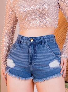 Women Denim Shorts - Medium Wash - View 1