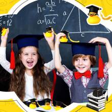 4入組畢業小鴨橡膠帶裝4頂帽子、4副眼鏡，可裝飾汽車儀表板、浴缸等，適用於生日慶祝、游泳畢業禮物、派對禮物和裝飾等 - 彩色 - 查看 4