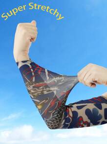 1pc/2pcs/3pcs Men's Casual Striped Animal Print Breathable Lightweight Arm Sleeve Sleeve Cover Punk Style Set, Suitable For Outdoor, Street Wear Sleeves Cover Arms White Gloves Arm Warmers Autumn Outfits Halloween Costumes Black Arm Sleeve