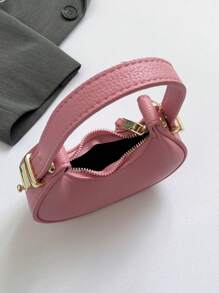 1入荔枝紋PU皮實色迷你女式肩袋，時尚可愛新月形派對追求完美匹配所有衣物